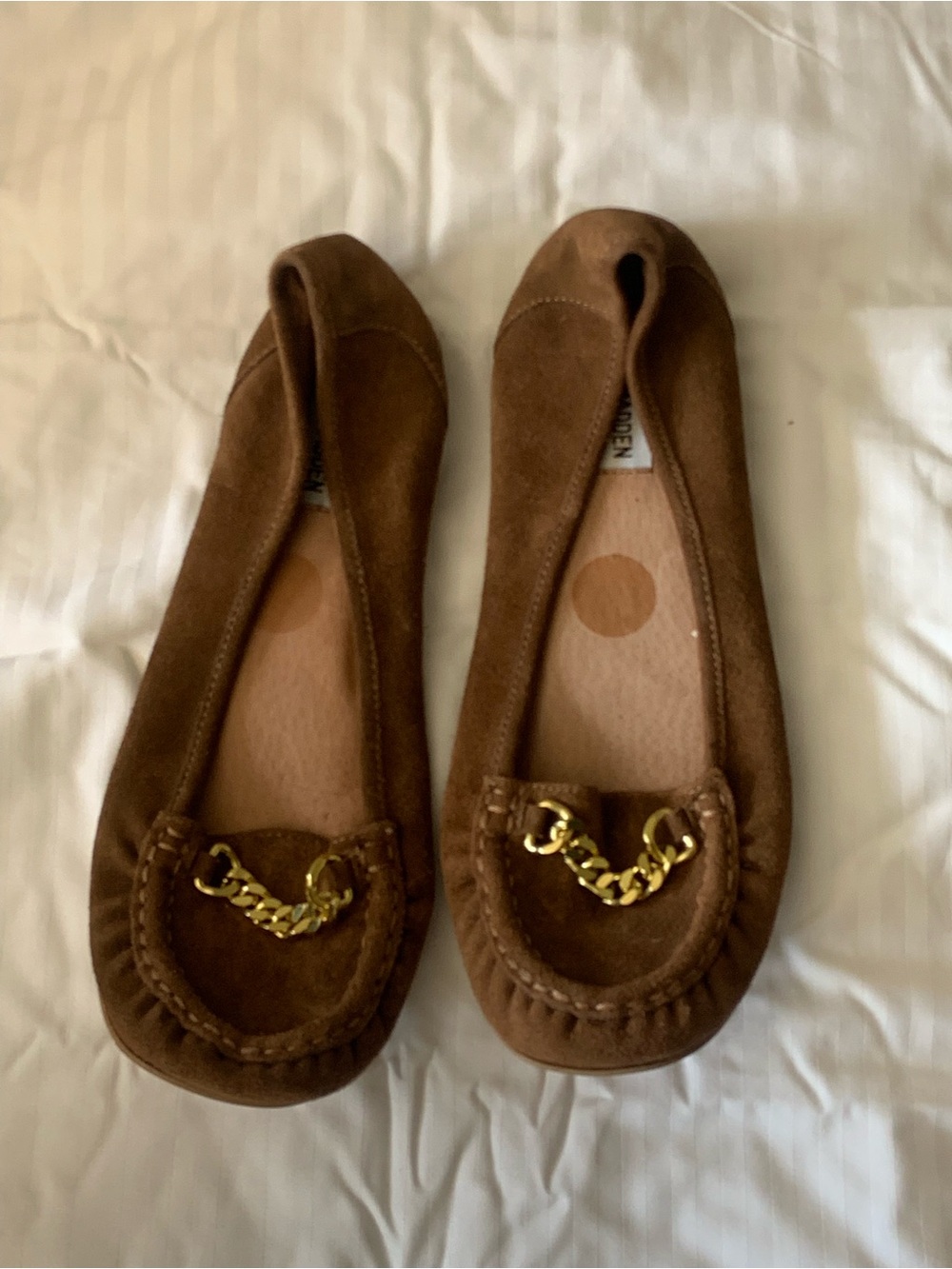 Steve Madden Brown Suede Chain-Accent Women's Flats